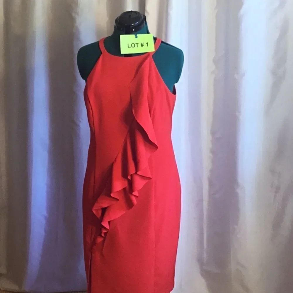Sexy sleeveless red dress with front ruffle in size 14 by VINCE CAMUTO